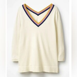 Boden Darcie Jumper Wool blend V-neck Stripe Pullover Preppy Academia XS  #16